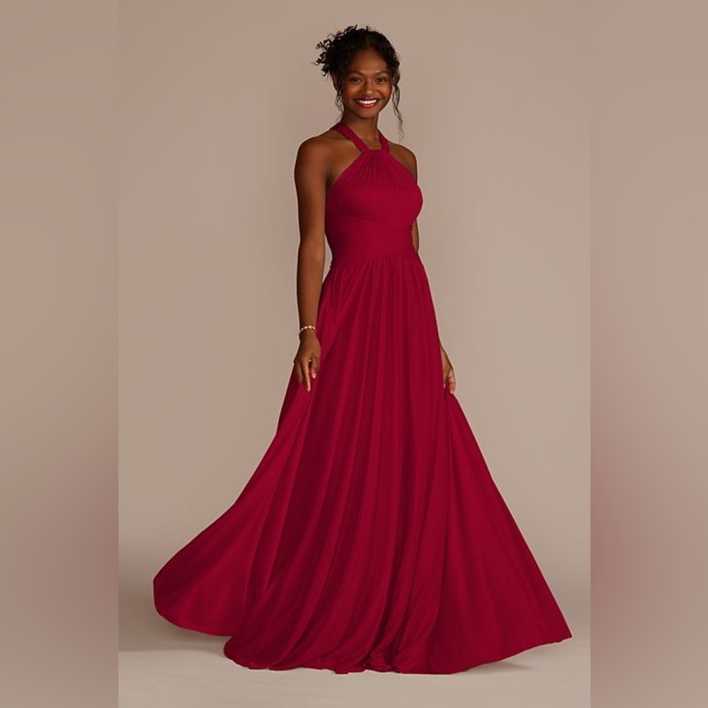 David’s Bridal Mesh Halter Dress Red 0